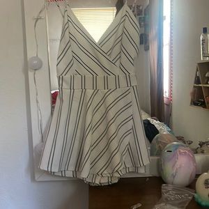 White romper dress with black strips
